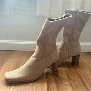 BONGO Tan Suede Mid-Calf Block Heel Boots